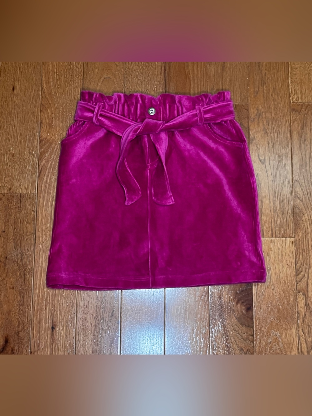 Isaac Mizrahi Girls Fuchsia Velour Paperbag Waist Corduroy Skirt Preppy Chic